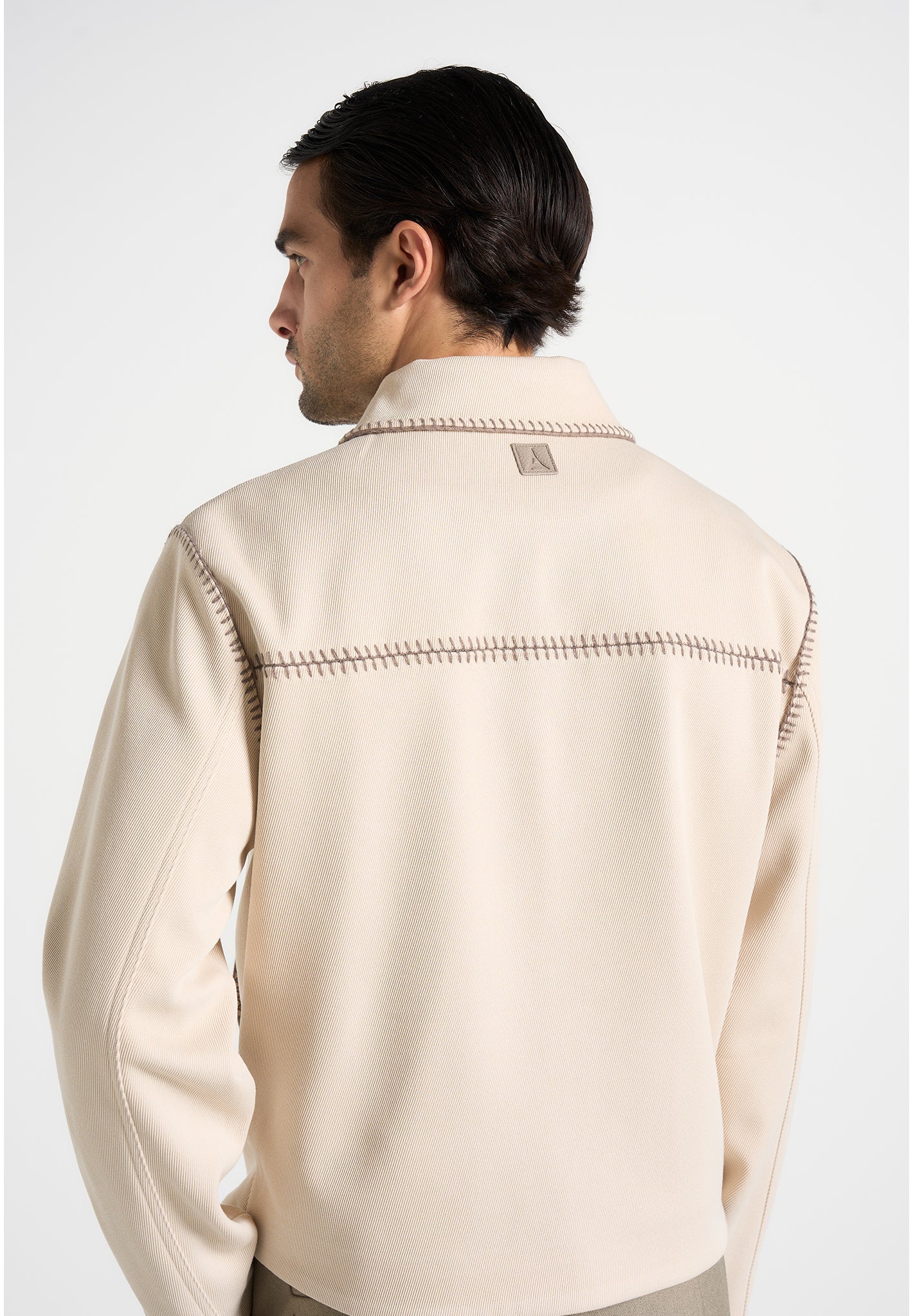Alex - Whipstitch Twill Boxy Jacket - Cream