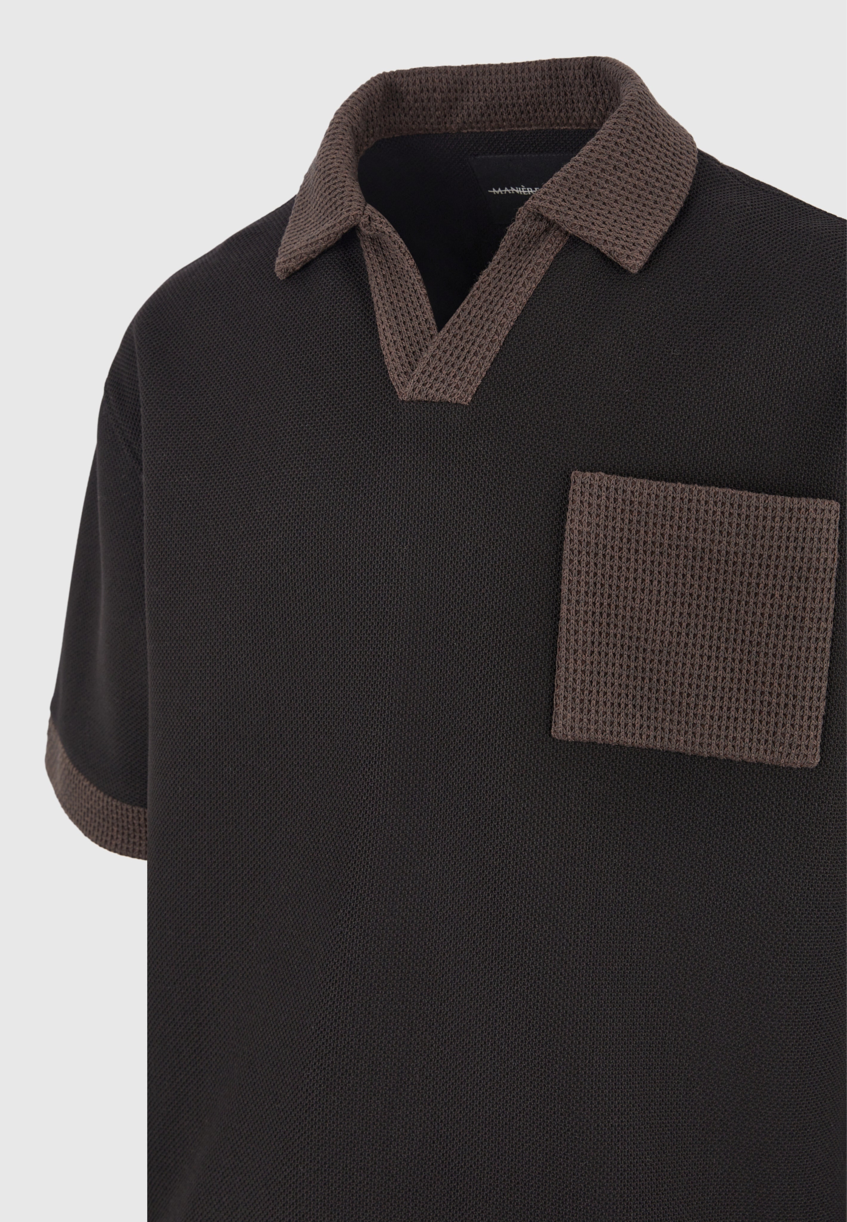 Brice - Boxy Polo Shirt with Crochet Detail - Black