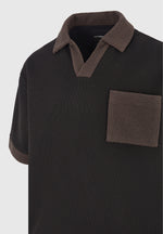 Brice - Boxy Polo Shirt with Crochet Detail - Black