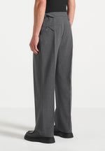Pierre - Relaxed Fit Hatched Pleated Tailored Trousers - Dark Grey