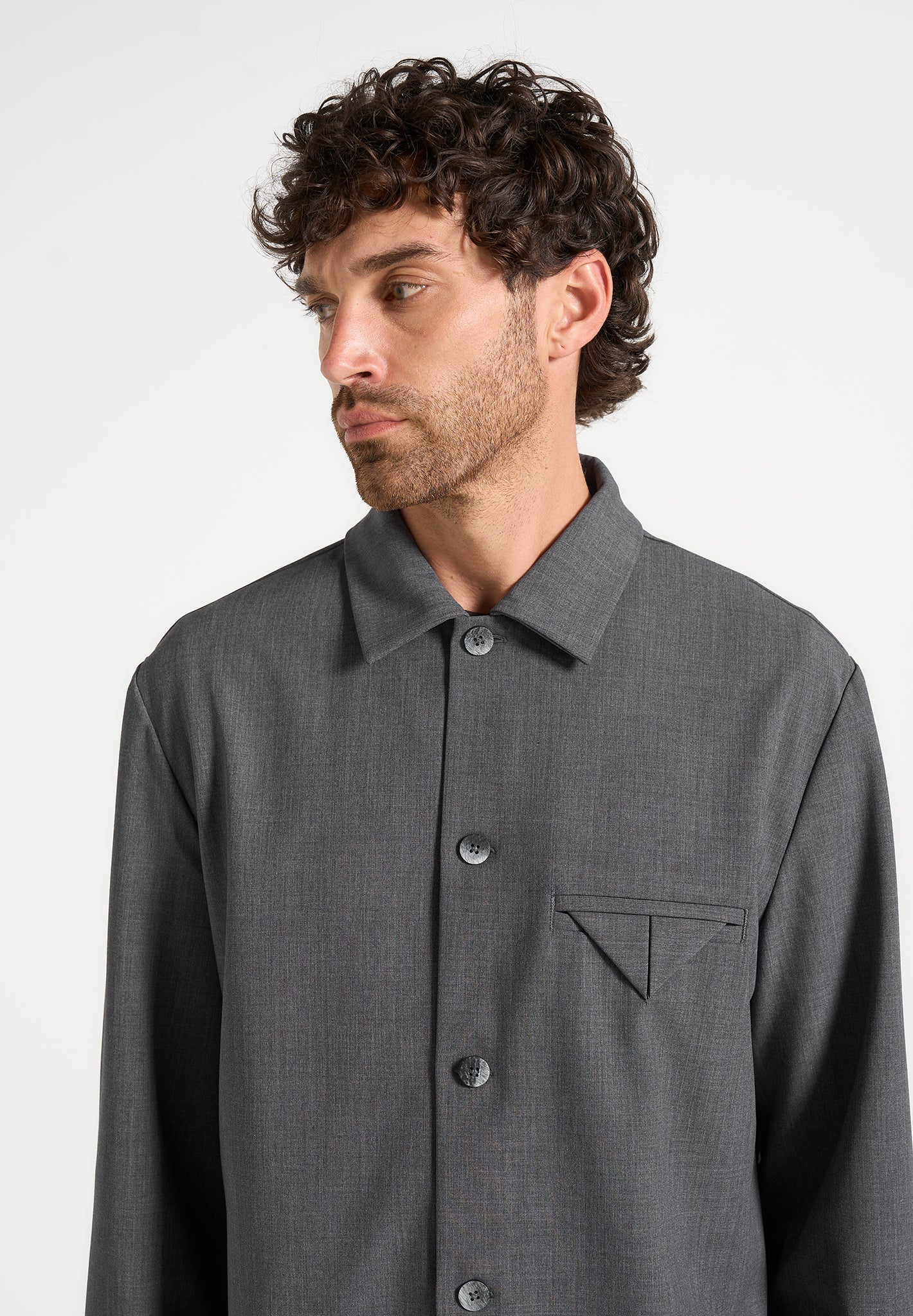 Leo - Hatched Tailored Overshirt - Grey