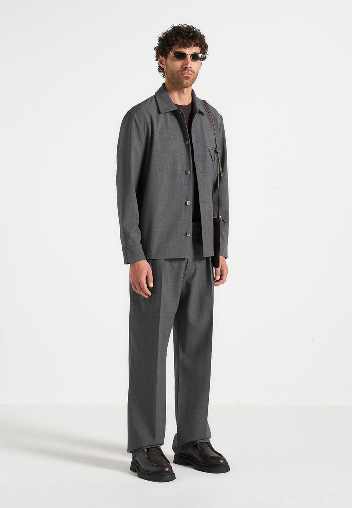 Leo - Hatched Tailored Overshirt - Grey