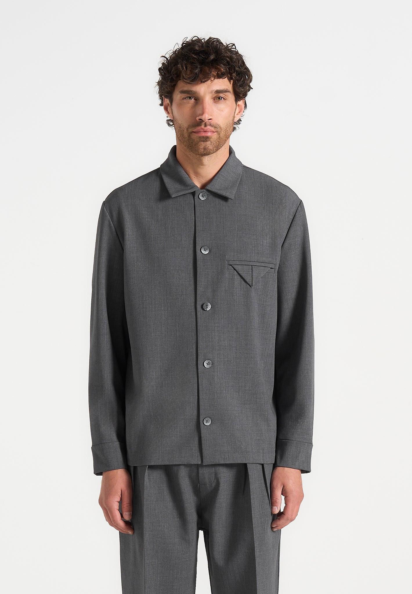 Leo - Hatched Tailored Overshirt - Grey