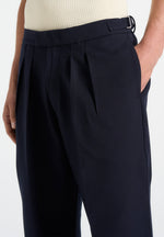 Pierre - Relaxed Fit Pleated Tailored Trousers - Navy