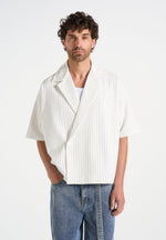 Abel - Boxy Pinstripe Double Breasted Shirt - White