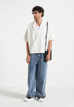 Abel - Boxy Pinstripe Double Breasted Shirt - White