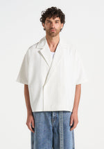 Abel - Boxy Pinstripe Double Breasted Shirt - White