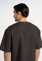 Léon - Boxy Cropped Hatched T-Shirt - Dark Brown