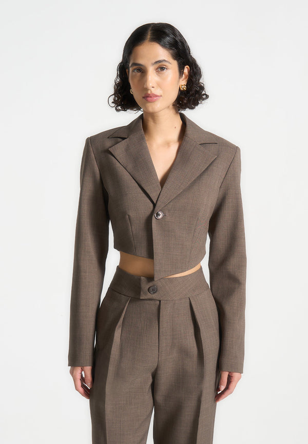 Dina - Asymmetric Tailored Cropped Blazer - Dark Taupe