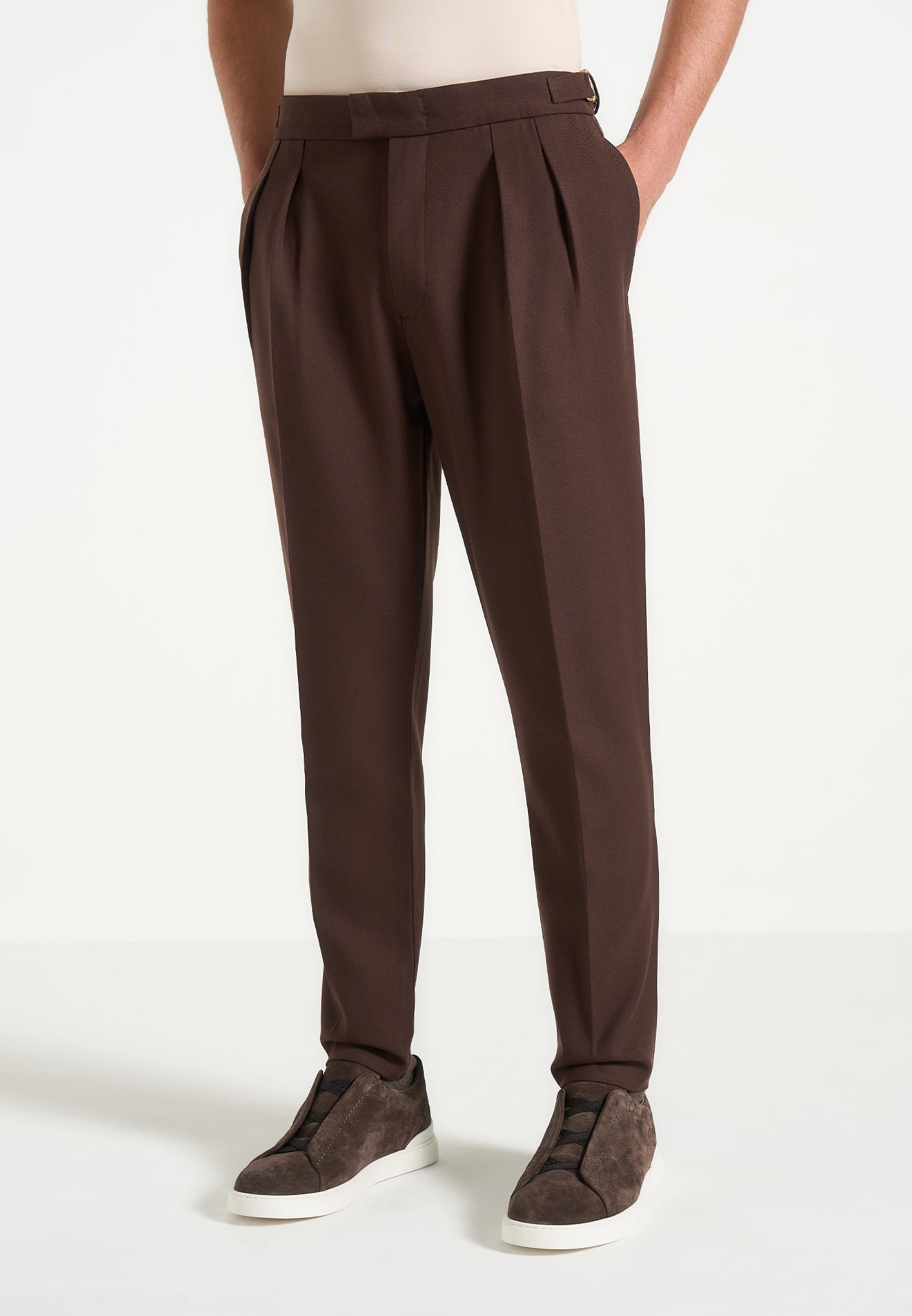 Hubert - Slim Fit Tailored Trousers - Brown