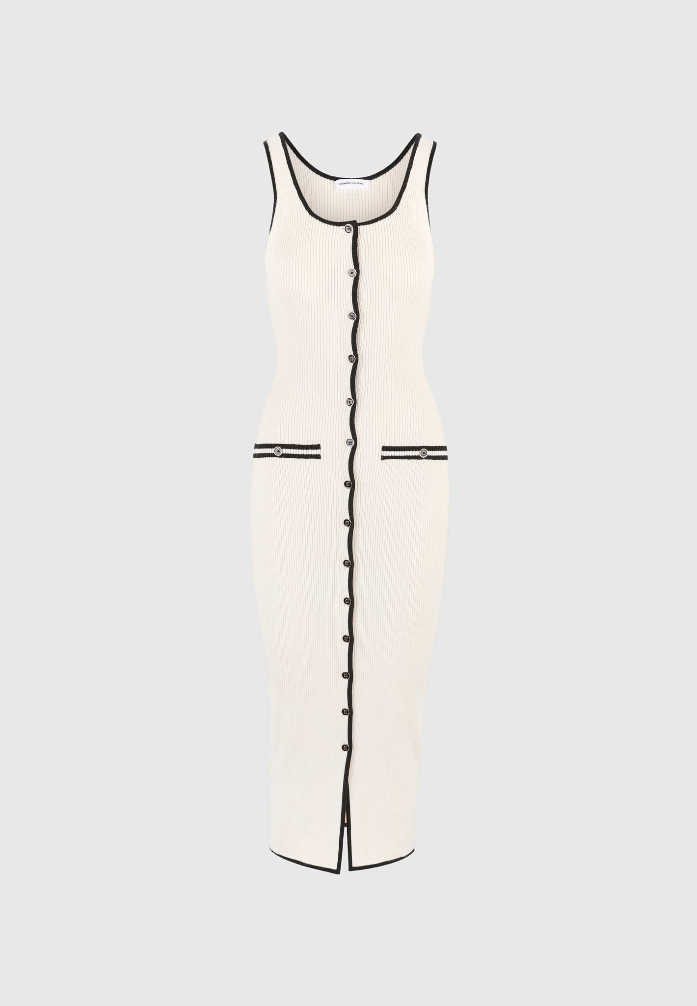 Daphne - Rib Knit Contrast Midaxi Dress - Cream/Black