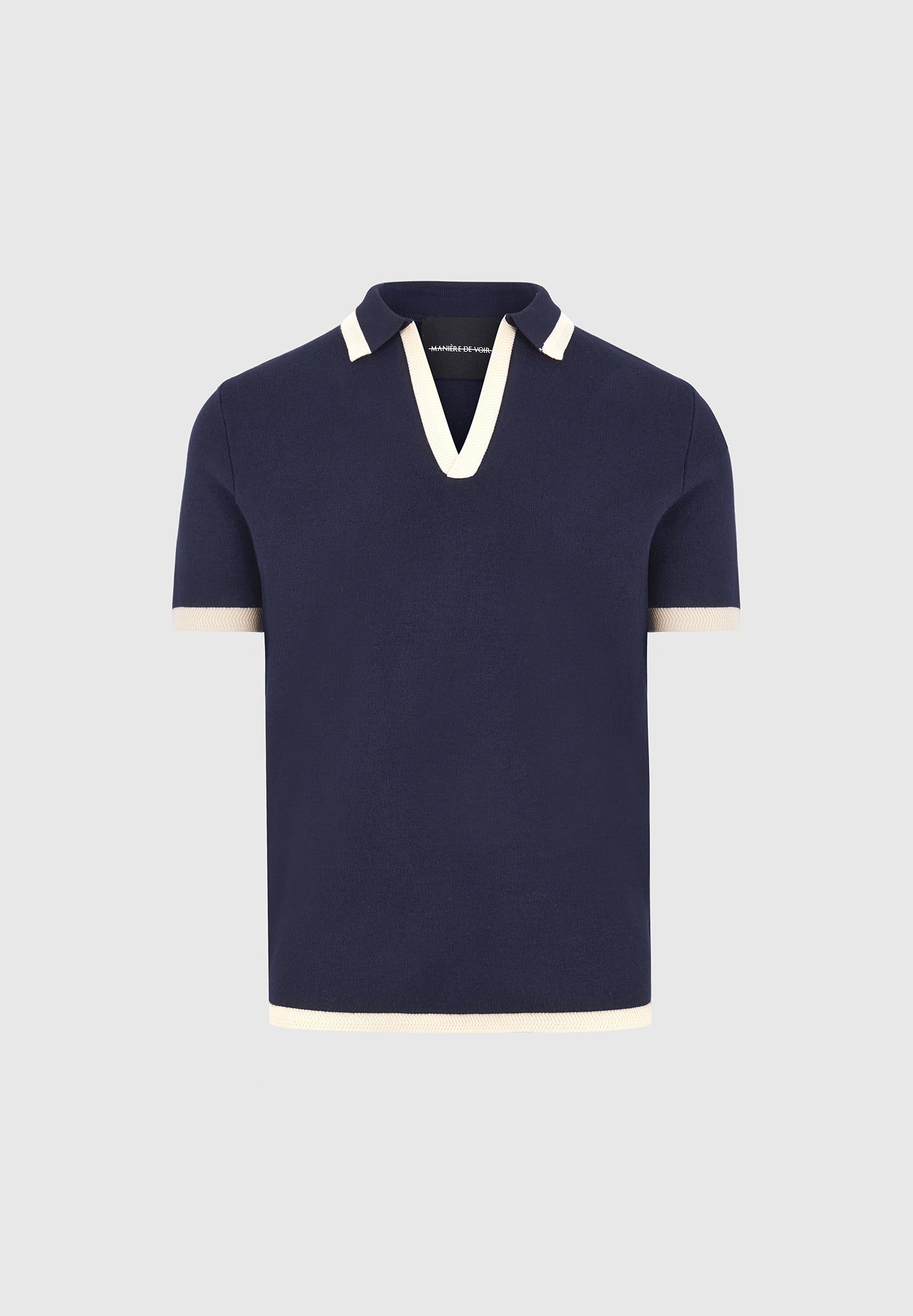 Lambert - Contrast Detail Knit Polo Shirt - Navy