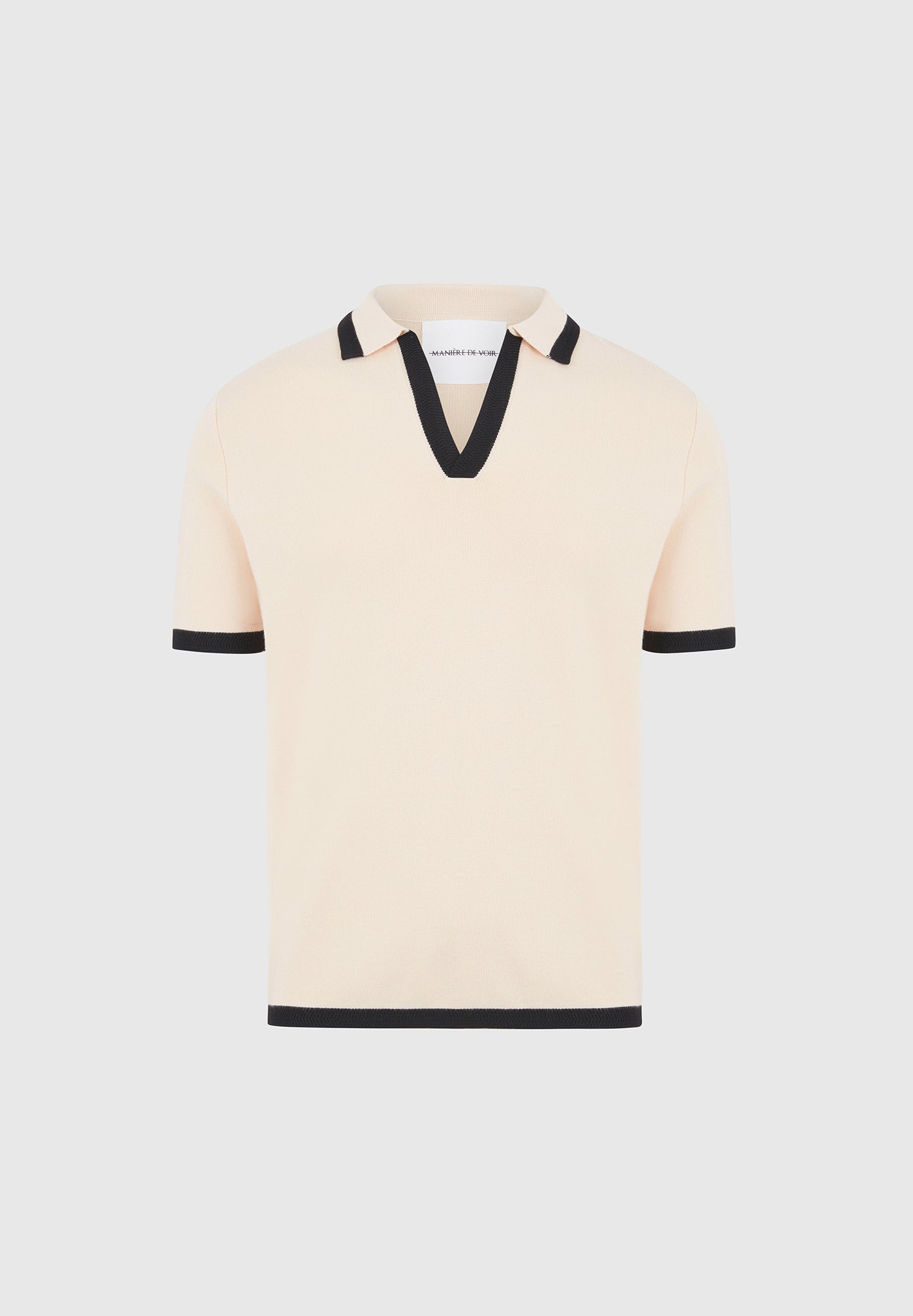 Lambert - Contrast Detail Knit Polo Shirt - Cream