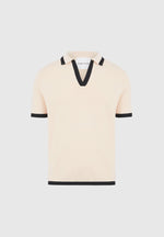 Lambert - Contrast Detail Knit Polo Shirt - Cream
