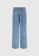 Adam - Wide Leg Belted Jeans - Blue Wash
