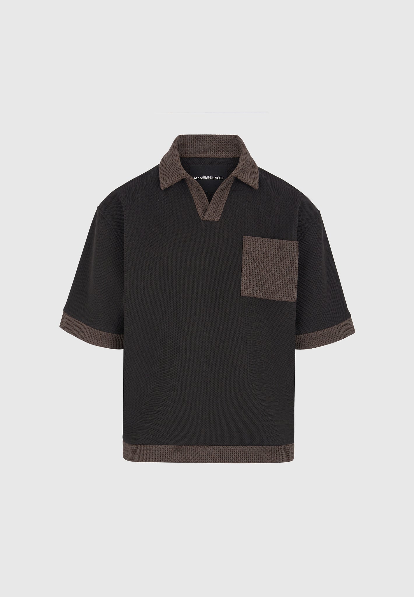 Brice - Boxy Polo Shirt with Crochet Detail - Black
