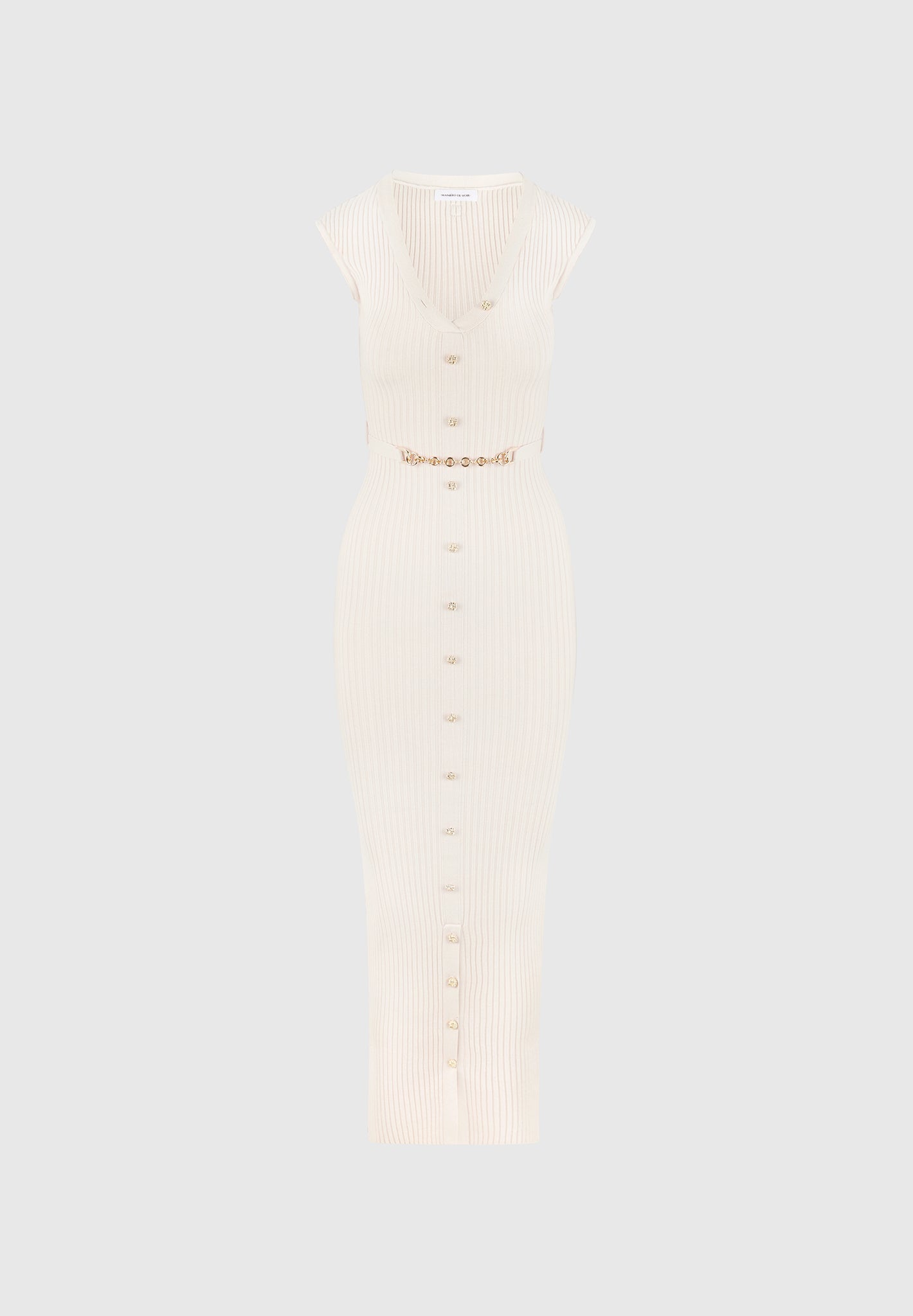 Helene - Knitted Midaxi Dress with Belt - Beige