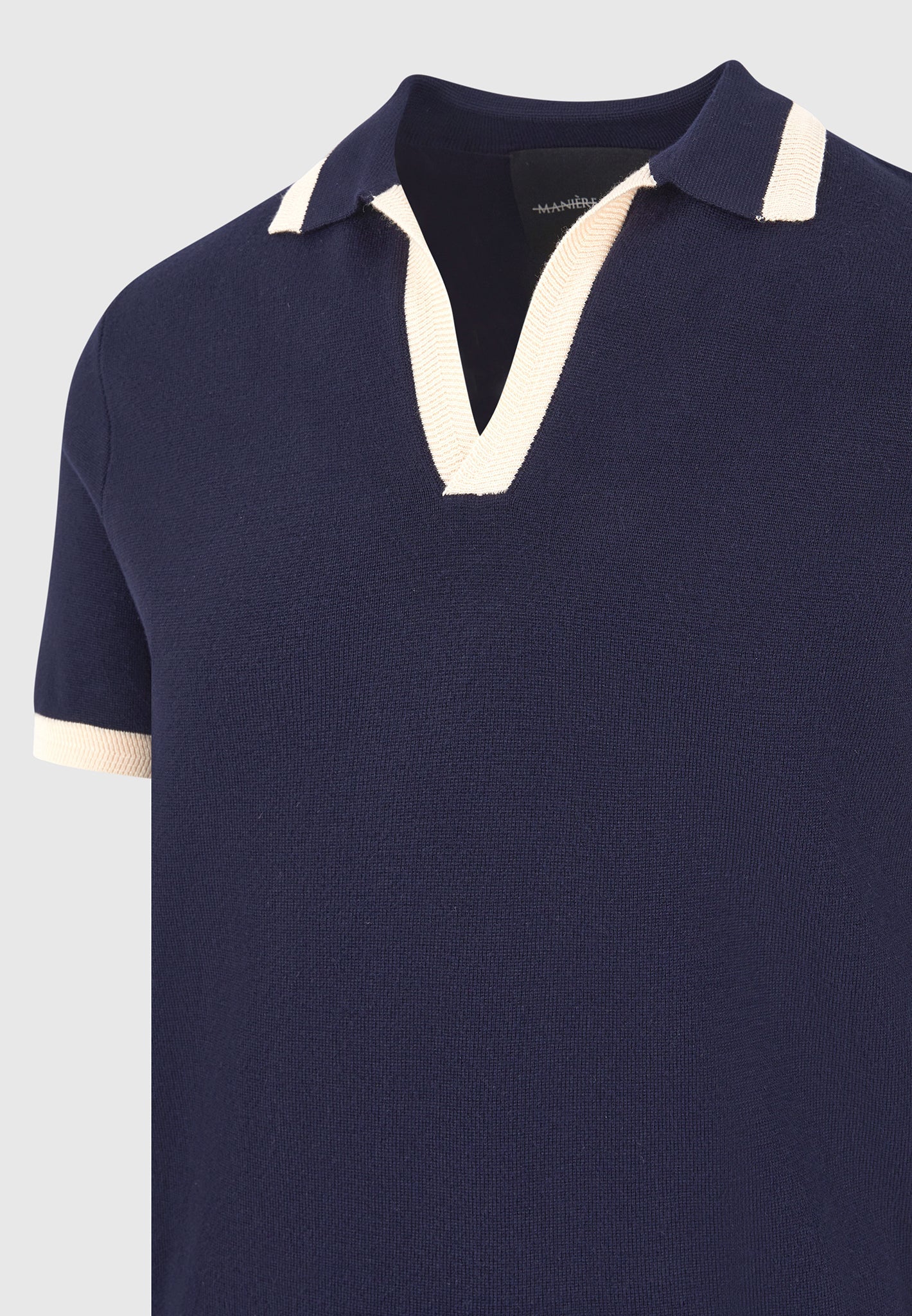 Lambert - Contrast Detail Knit Polo Shirt - Navy