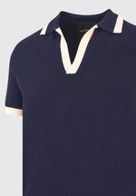 Lambert - Contrast Detail Knit Polo Shirt - Navy