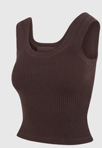 Liane - Scoop Neck Ribbed Vest - Brown