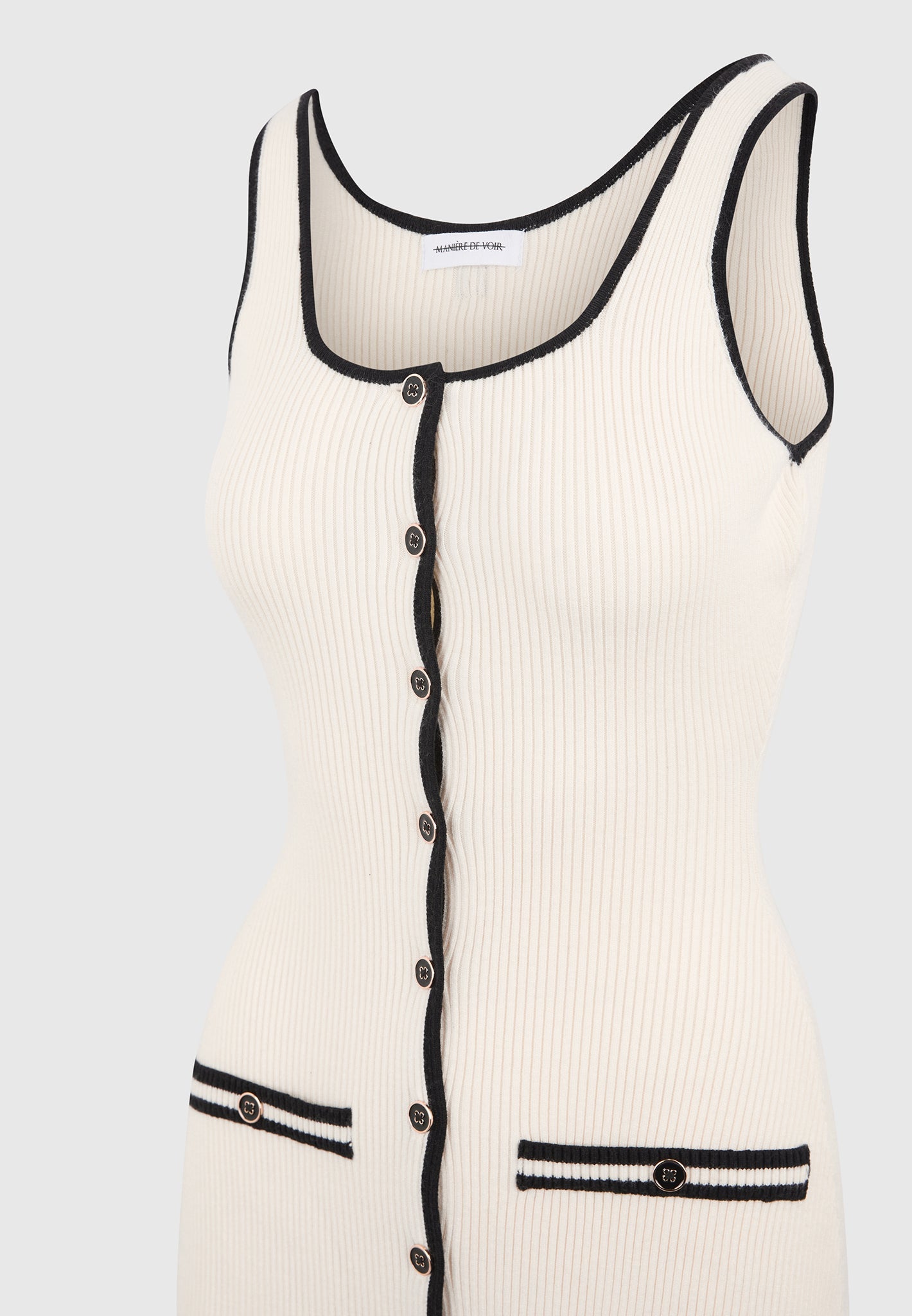 Daphne - Rib Knit Contrast Midaxi Dress - Cream/Black