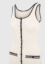 Daphne - Rib Knit Contrast Midaxi Dress - Cream/Black