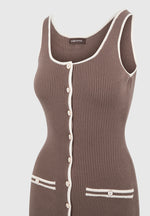 Daphne - Rib Knit Contrast Midaxi Dress - Brown/Cream