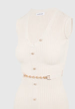 Helene - Knitted Midaxi Dress with Belt - Beige