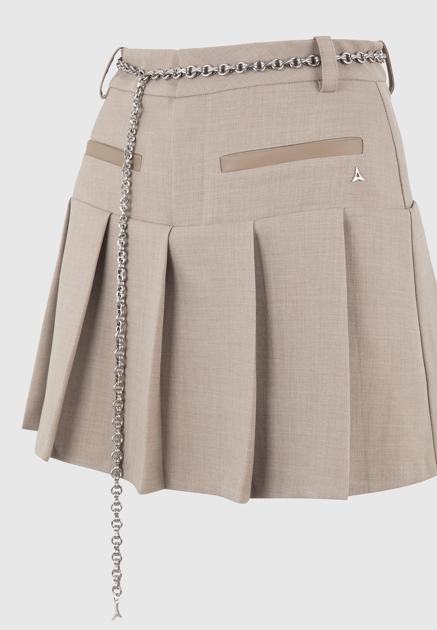 Elise - Tailored Pleated Skort with Belt - Taupe