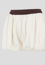 Zoe - Satin Balloon Shorts - Ivory/Brown