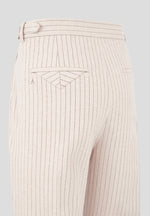 Pierre - Relaxed Fit Pinstripe Pleated Tailored Trousers - Beige