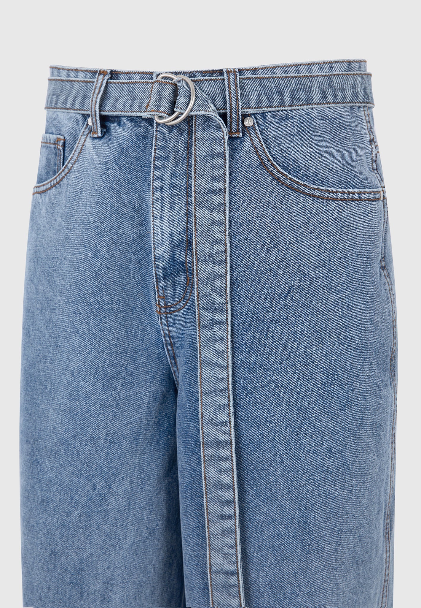 Adam - Wide Leg Belted Jeans - Blue Wash