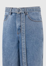 Adam - Wide Leg Belted Jeans - Blue Wash