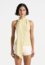 Elodie - Knitted Draped Halterneck Top - Pale Yellow