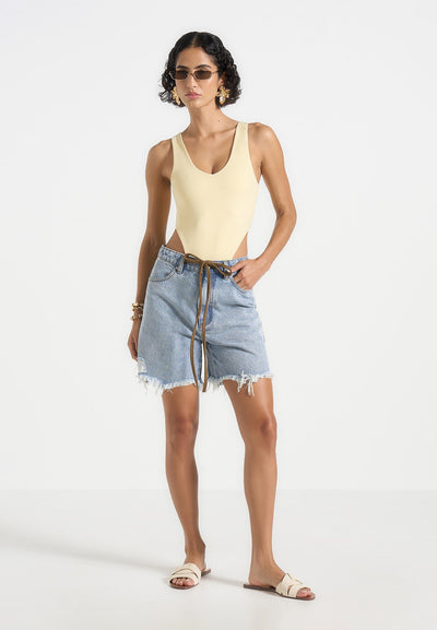 Noa - V-Neck Bodysuit - Pale Yellow