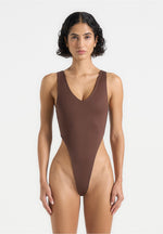 Noa - V-Neck Bodysuit - Brown
