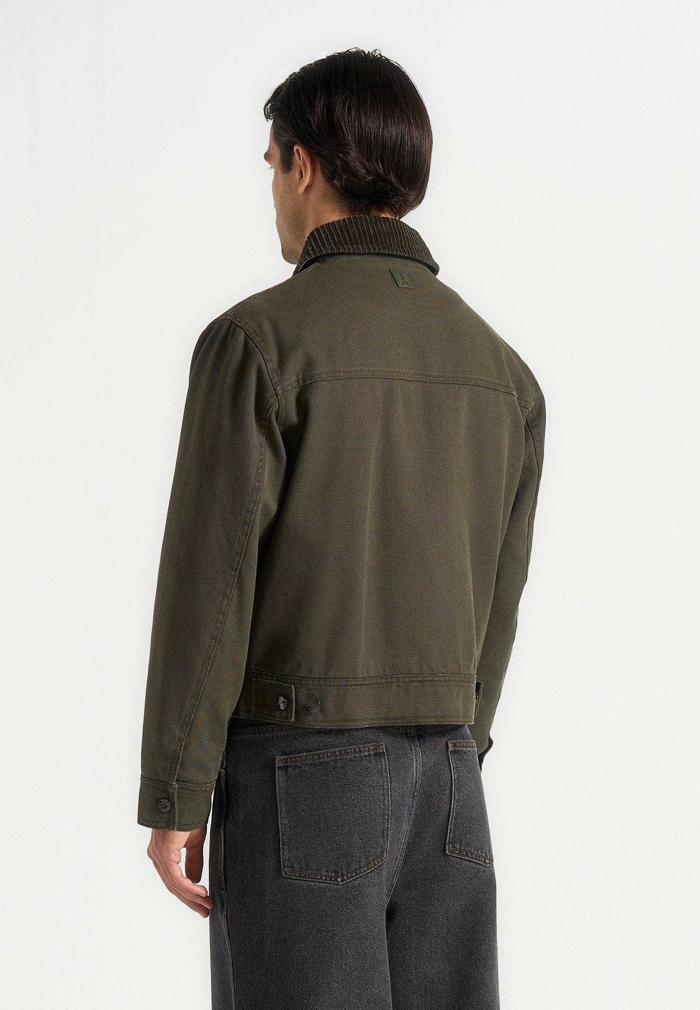 Nino - Clasp Detail Contrast Stitch Gabardine Jacket - Olive
