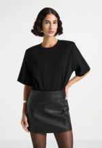 Mia - Wide Shoulder Bodysuit T-Shirt - Black