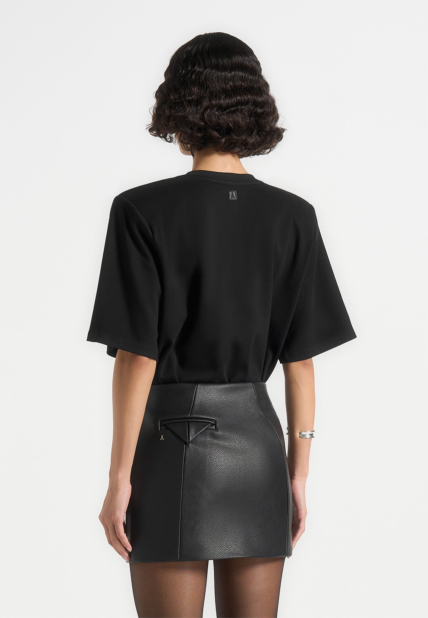 Mia - Wide Shoulder Bodysuit T-Shirt - Black