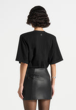 Mia - Wide Shoulder Bodysuit T-Shirt - Black