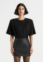 Mia - Wide Shoulder Bodysuit T-Shirt - Black