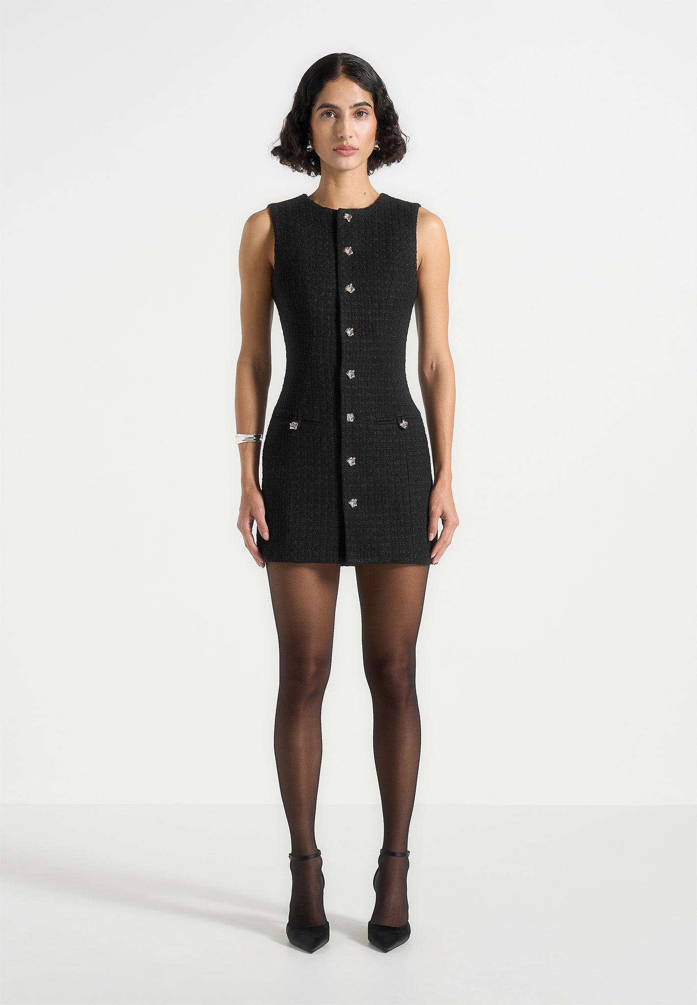 Nadine - Tweed Mini Dress - Black