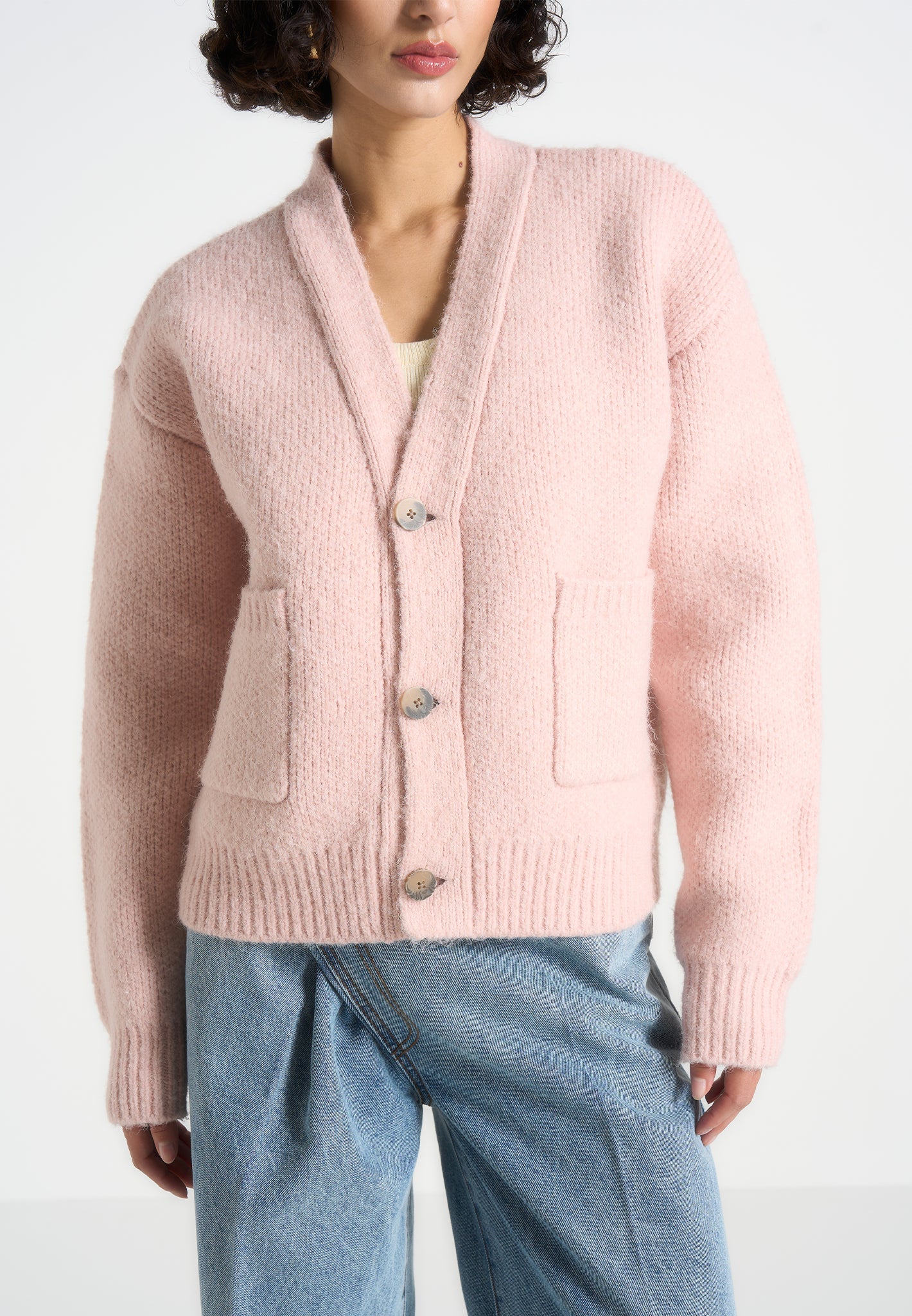 Charlie - Unisex Knitted Cardigan - Pale Pink