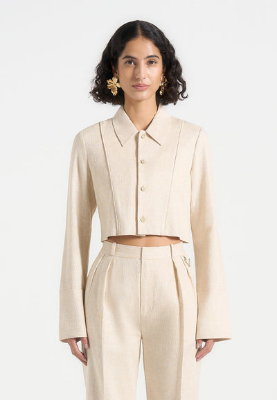 Florine - Linen Pintuck Cropped Shirt - Natural