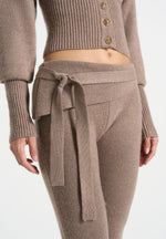 Knitted Fit & Flare Leggings with Belt - Taupe