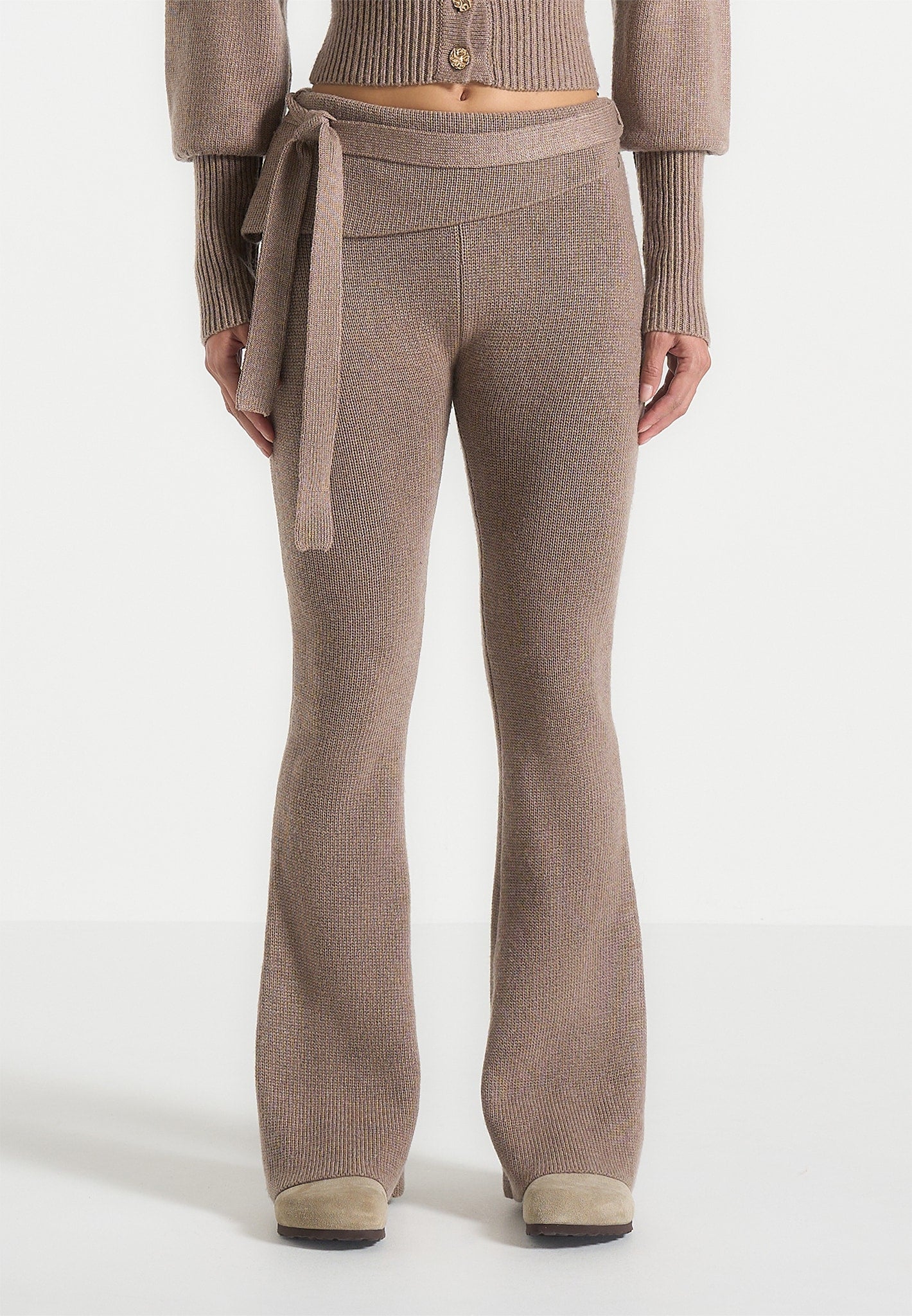 Knitted Fit & Flare Leggings with Belt - Taupe