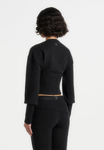 Knitted Cinch Waist Cardigan - Black