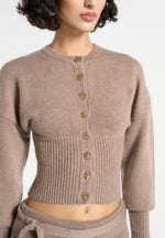 Knitted Cinch Waist Cardigan - Taupe