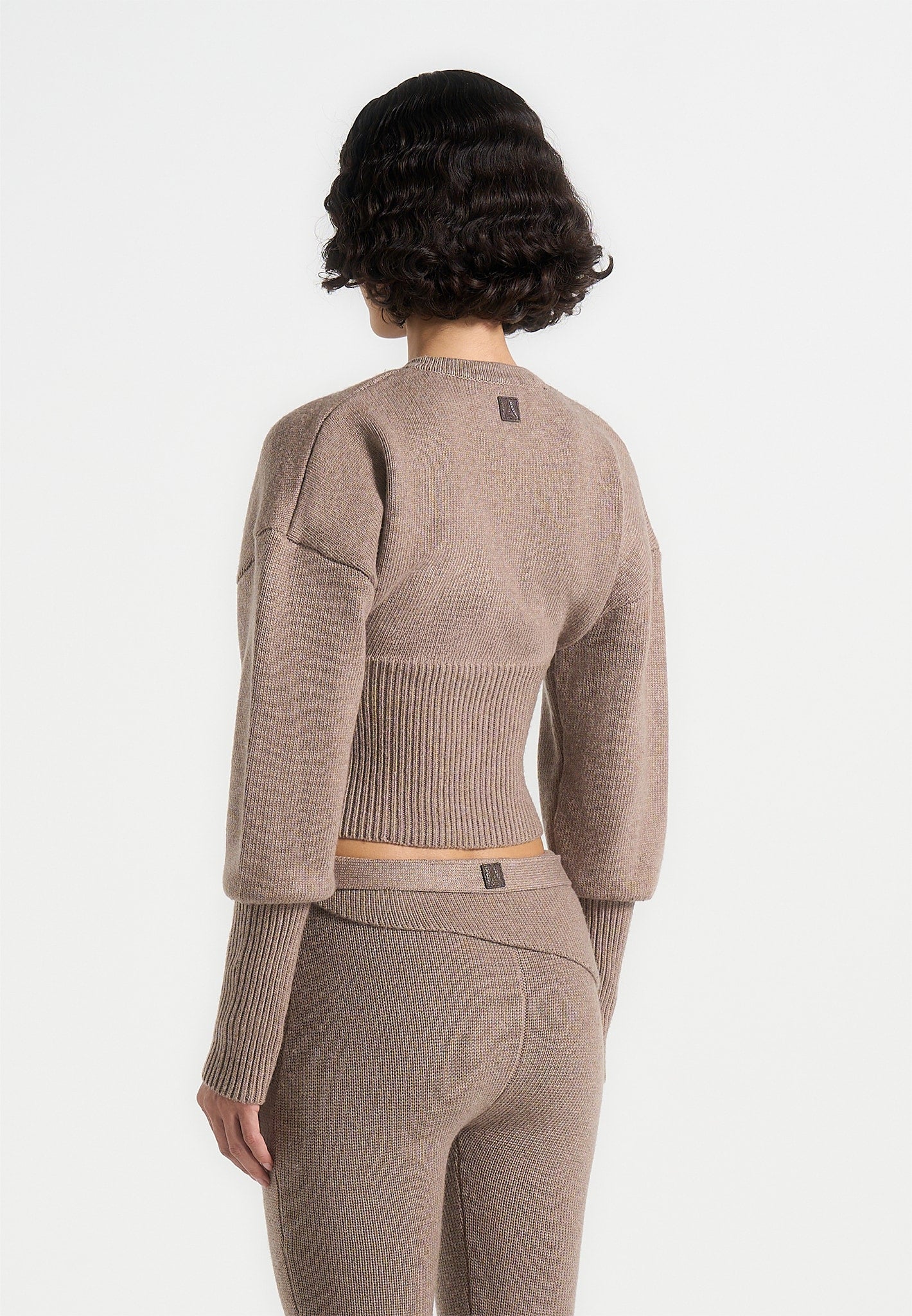 Knitted Cinch Waist Cardigan - Taupe
