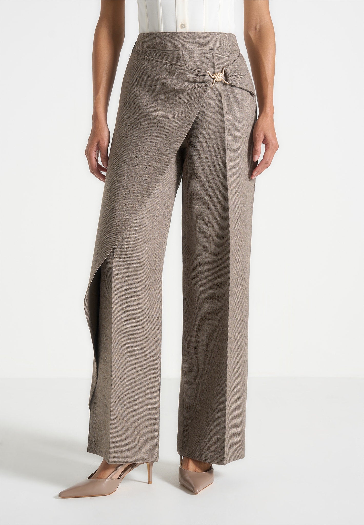 Béryl - Wrap Tailored Trousers With Hardware Detail - Taupe